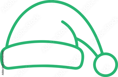 Simple green outline of a santa hat with brim and pompom decoration design