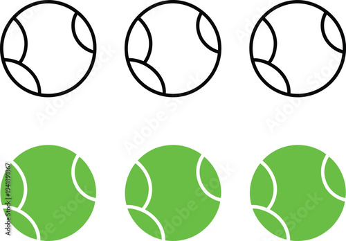 A simple graphic of six tennis balls arranged in two rows on a white background.