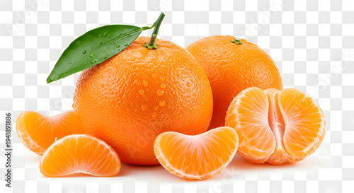 Fresh tangerines with segments and a leaf whole and peeled citrus fruits healthy food concept for juice and vitamin C