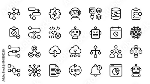 Set of  business icons vector, line style, black and white