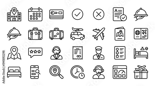 Set of  travel icons vector, line style