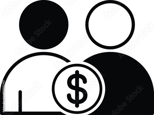 Financial transaction between two individuals represented by simple icons.