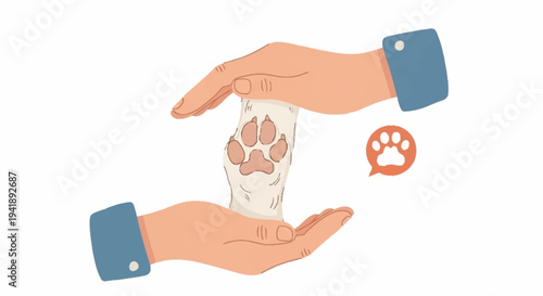 Hands Holding Glass Jar with Paw Print.