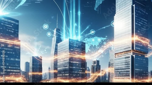 Global Network Connectivity and Smart City Infrastructure with Digital Data Flow.