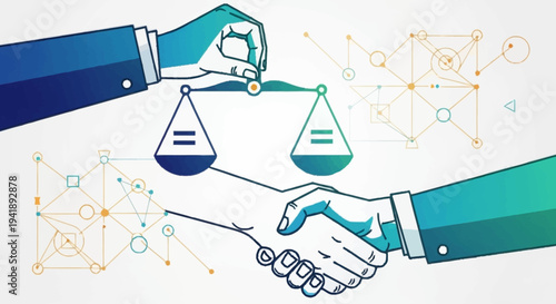 Hands Holding Scales of Justice Illustration.