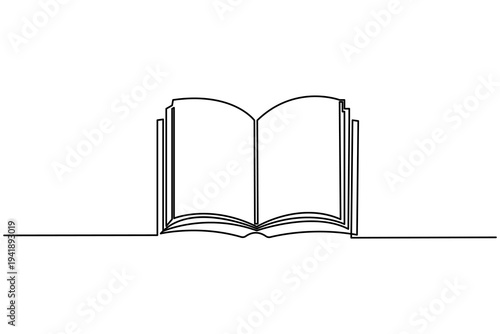 Book icon continuous one line drawing minimalist open book outline vector illustration isolated on white background education reading concept