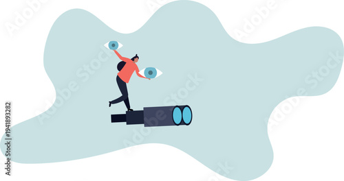 Business woman look through binoculars searching for new job or opportunity, vision or look far ahead to find future opportunity,human life and situation.