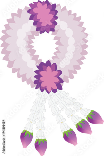 Twin Pink Floral Garland Necklace Clipart
