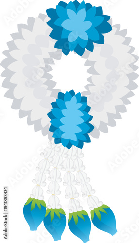 Blue White Flower Garland Necklace Clipart