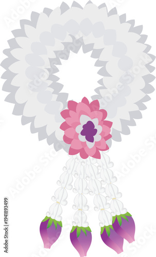 Silver Pink Floral Garland with Ribbon Drops