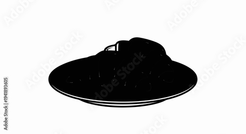 A black silhouette of a stylized plate holding a pile of food