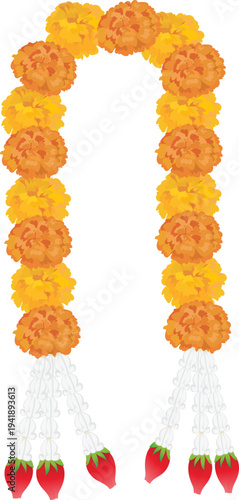Marigold Strand Garland with Red Hanging Buds
