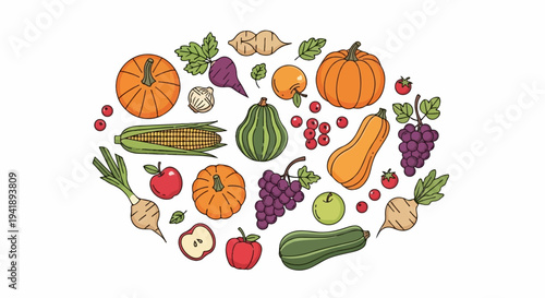 A colorful assortment of fresh fruits and vegetables, artfully arranged
