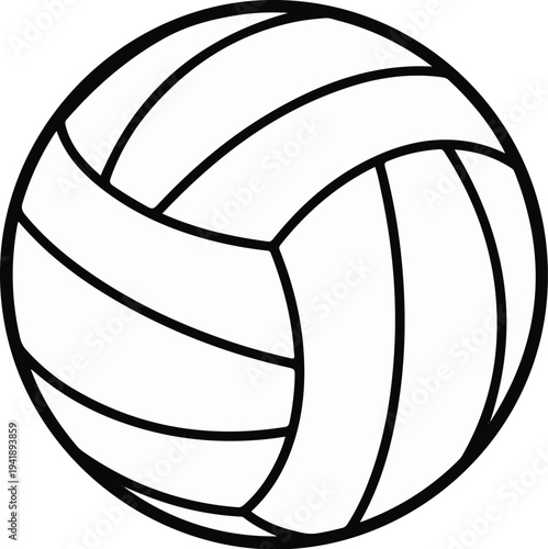 A black and white outline of a volleyball, showcasing its panel design