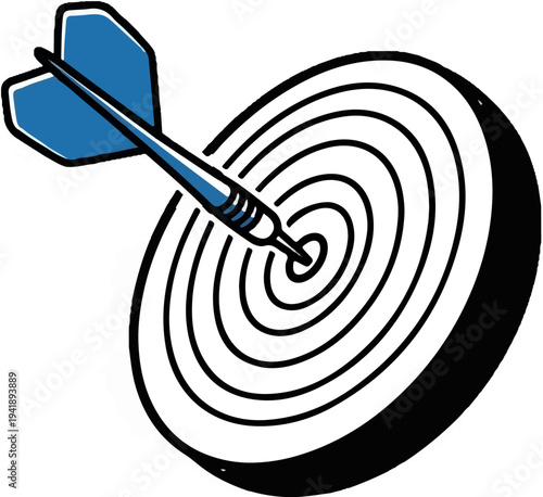 A blue dart pierces a black and white target