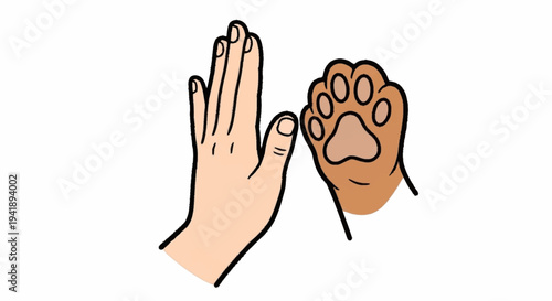 Human Hand and Dog Paw Together.