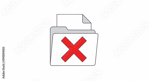 Folder with a red cross symbol on white background, indicating deletion or removal, simple digital illustration