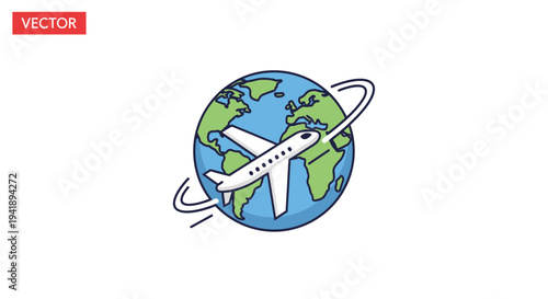 An airplane flies around the Earth, symbolizing global travel and exploration.