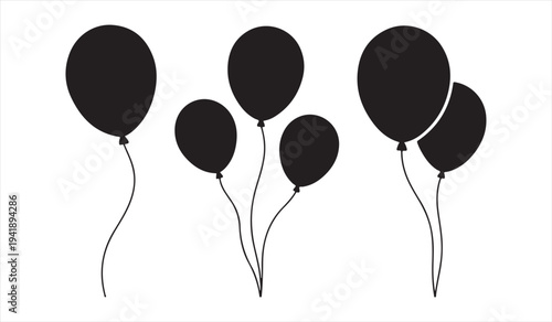 Birthday balloon silhouettes with strings celebration icon collection
