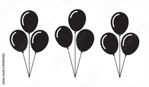 Party balloons silhouette set festive celebration decoration icons