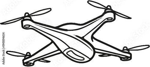 A black and white illustration of a four-rotor aerial vehicle with propellers extended