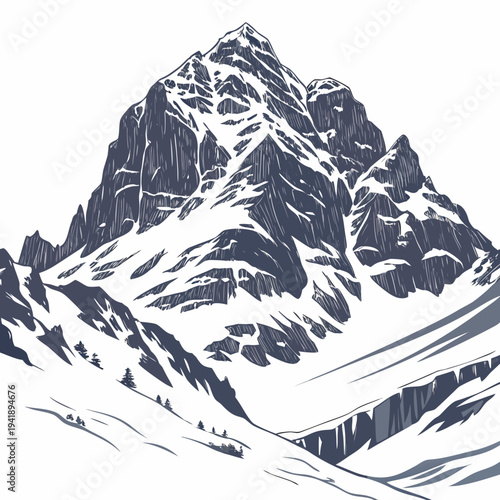 Large frozen mountain structure with rugged ice walls and snow