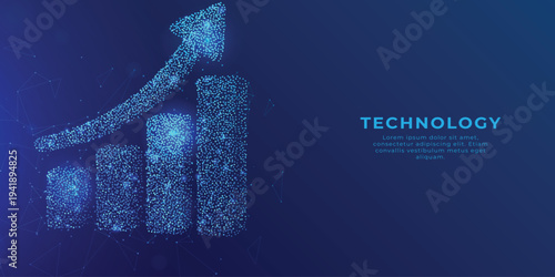 Futuristic digital interface with glowing check mark in checklist. Chart graph with up arrow businessmen  technology background. Rise chart bar. Stock market or growth business concept. 