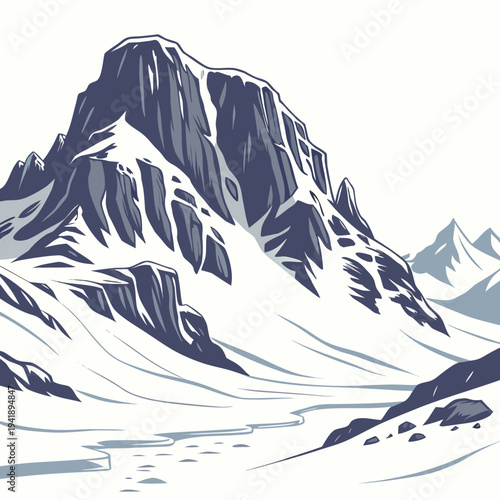 Snowy arctic mountain formation with dramatic ice rocky