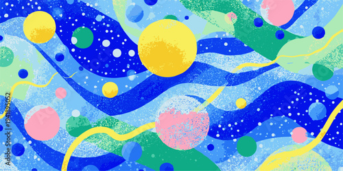 Abstract background with colorful rounded squares and circles, isolated on transparent background