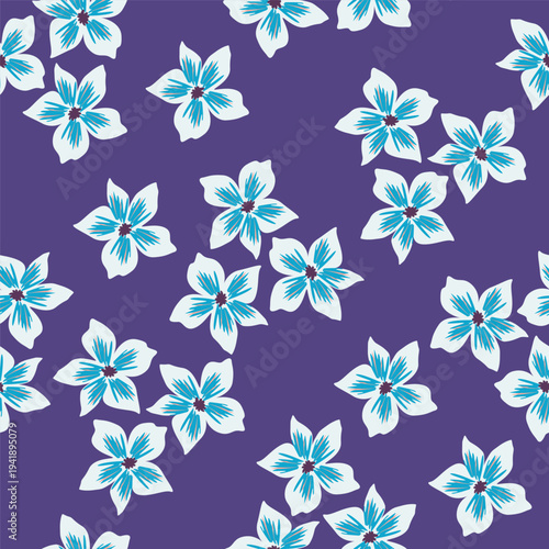 Seamless floral pattern, old fashion folk ornament with flowers branches. Cute botanical design, simple flower print: small hand drawn flowers branches arranged in a diagonal line. Vector pattern