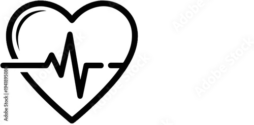 A black outline of a heart with a electrocardiogram line inside