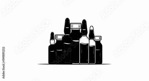 A collection of glass ampoules and vials filled with liquid