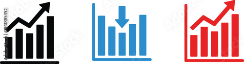 Vector illustration of bar chart icons showing upward and downward trends for business, finance, and data analysis projects