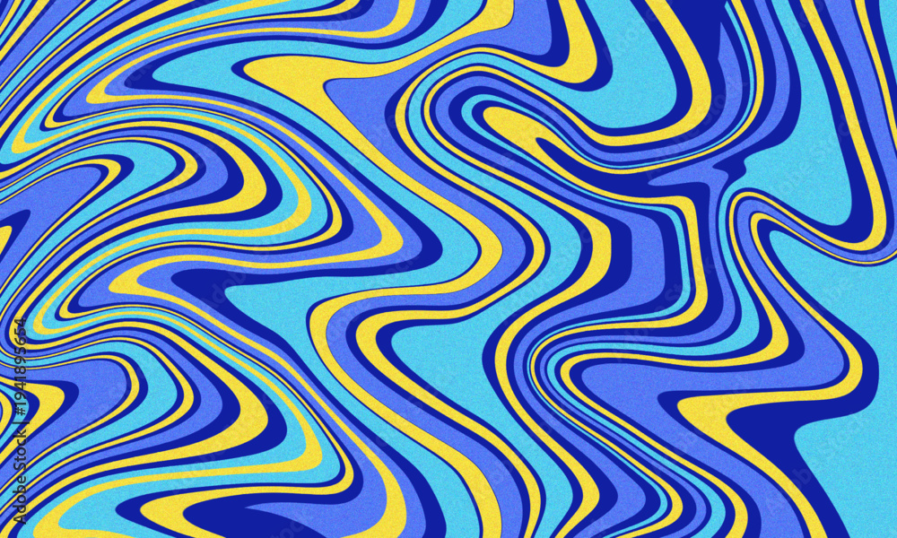 Obraz premium Vibrant Swirls of Blue and Yellow An Abstract Psychedelic Liquid Art Background with Dynamic Wavy Marbled Patterns for Creative Design Projects