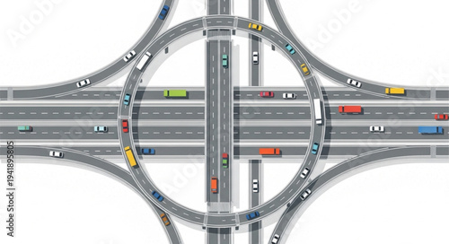 Aerial View of a Complex Highway Interchange with Traffic.