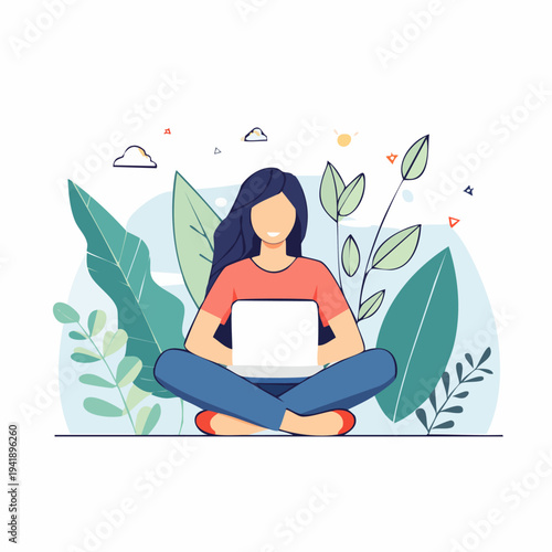 Woman sitting with laptop computer.