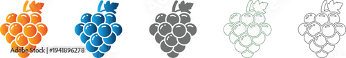 Grapes cluster flat icon set symbol vector illustration