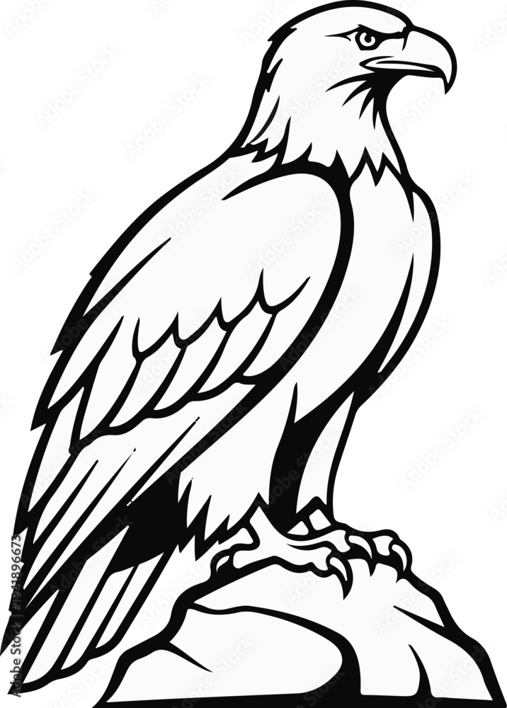 Obraz premium A black and white illustration of a majestic eagle perched on a rocky surface