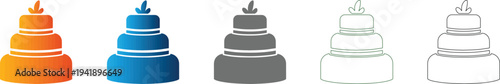 Wedding Cake Flat Icon Set Symbol