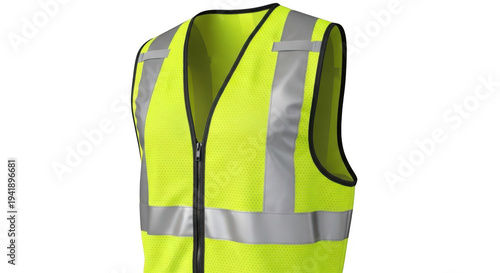 High visibility safety vest with reflective strips on front isolated on transparent background