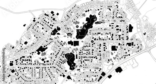 Detailed Black and White City Plan Depicting Urban Layout.