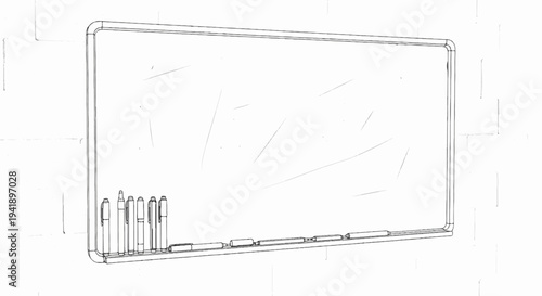 A clean whiteboard with markers and an eraser tray, set against a brick-like background