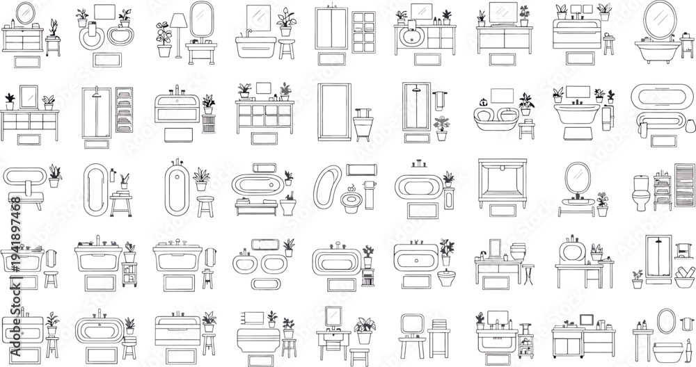 Obraz premium Collection of various furniture line icons and symbols isolated on transparent background