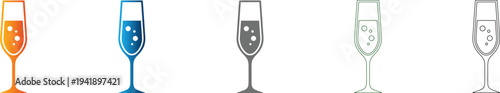 Champagne glass Flat Icon Set Symbol vector illustration