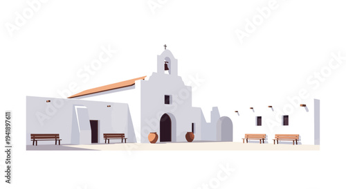 Minimalist mediterranean architecture with traditional white walls and terracotta accents