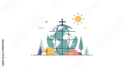 Flat earth day concept with globe and nature elements