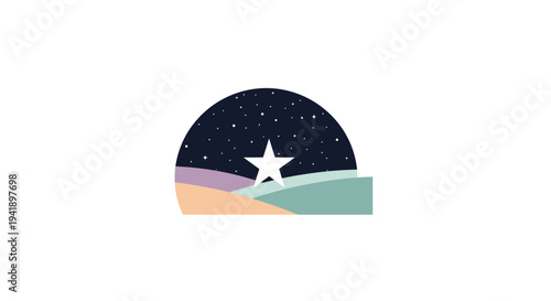 Abstract night sky with star in minimalist pastel landscape design