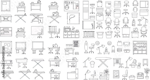 Collection of various technical drawings and diagrams isolated on transparent background