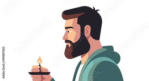 Minimalist portrait of man holding candle in traditional attire