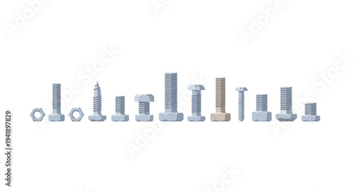Collection of diverse screws and bolts in realistic style